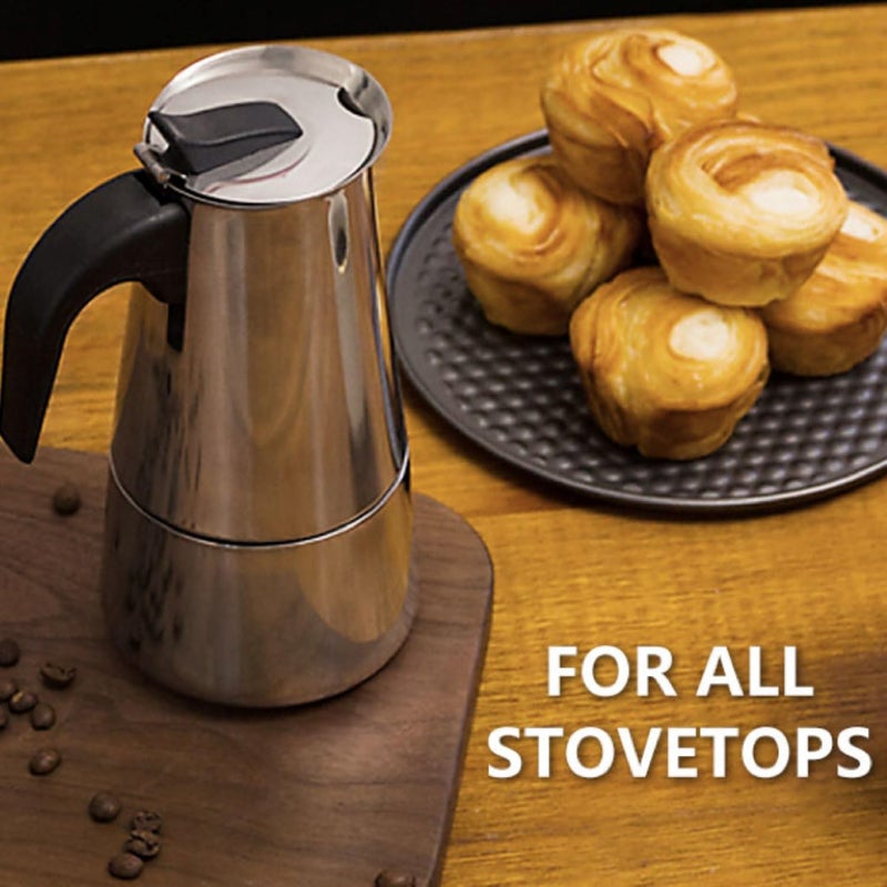 elabo Stovetop Espresso Machine and Moka Pot for Gas or Electric Ceramic Stovetop, Italian Espresso Coffee Shot Maker for Italian Espresso, Cappuccino and Latte, Stainless Steel 304, 10 Cups - Image 2